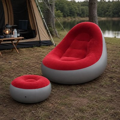 Fauteuil gonflable confort total et pouf