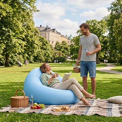 fauteuil gonflable couple parc municipal