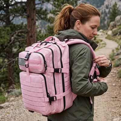 Sac à dos randonnée femme rose sentier forêt