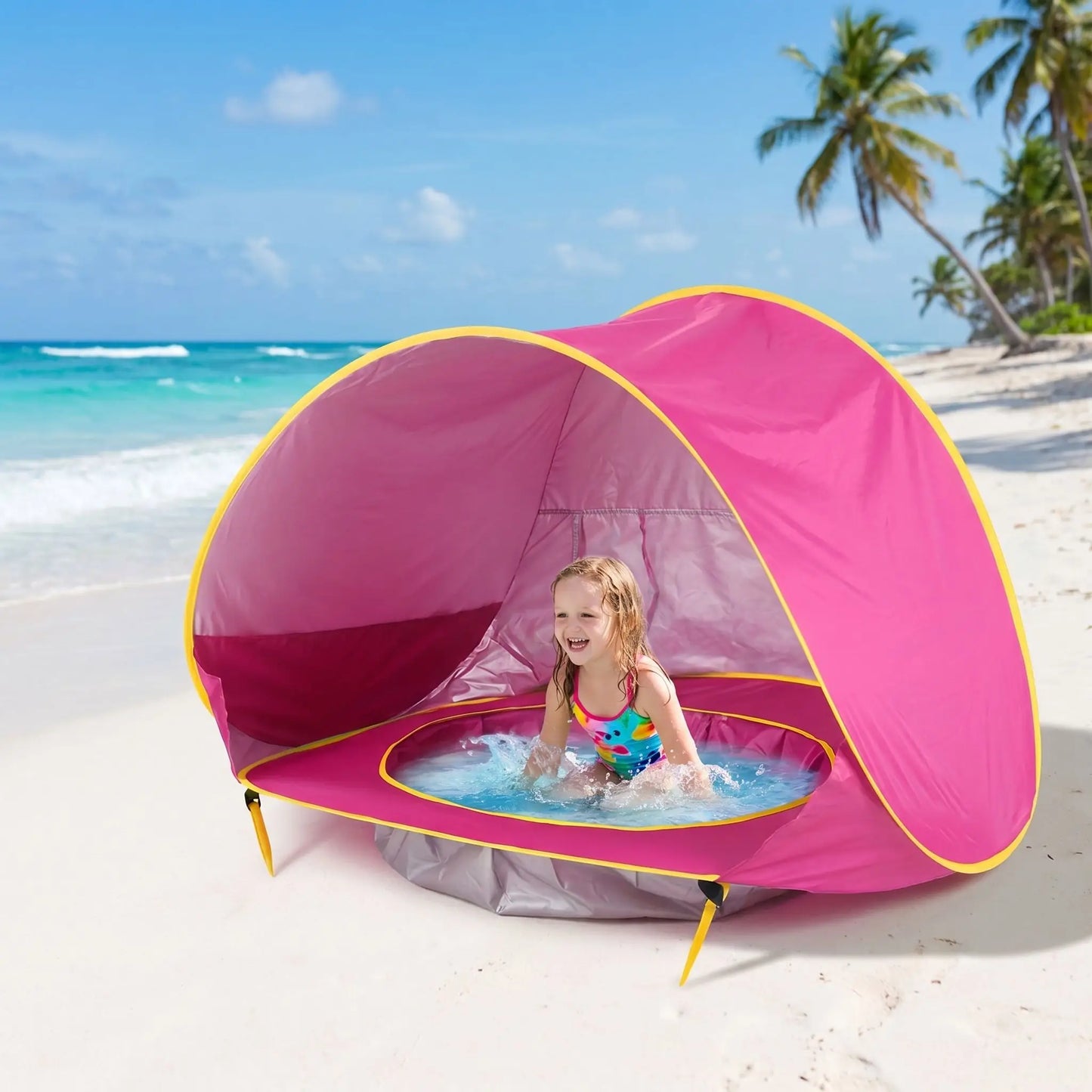 tente de plage pour bebe upf50 pop up dodo rose