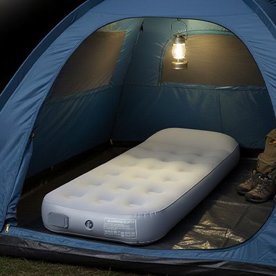 matelas gonflable 1 personne dans une tente