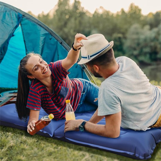 matelas gonflable 2 personnes bleu chapeau