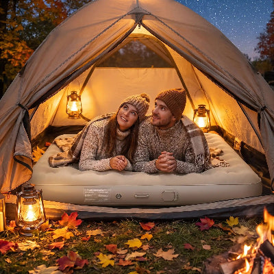 Couple admire nature automnale sur matelas gonflable 2 personnes confortxxl  25cm 