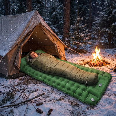  Camping d'hiver, il dort dans son sac, sur un matelas gonflable AutoConfort