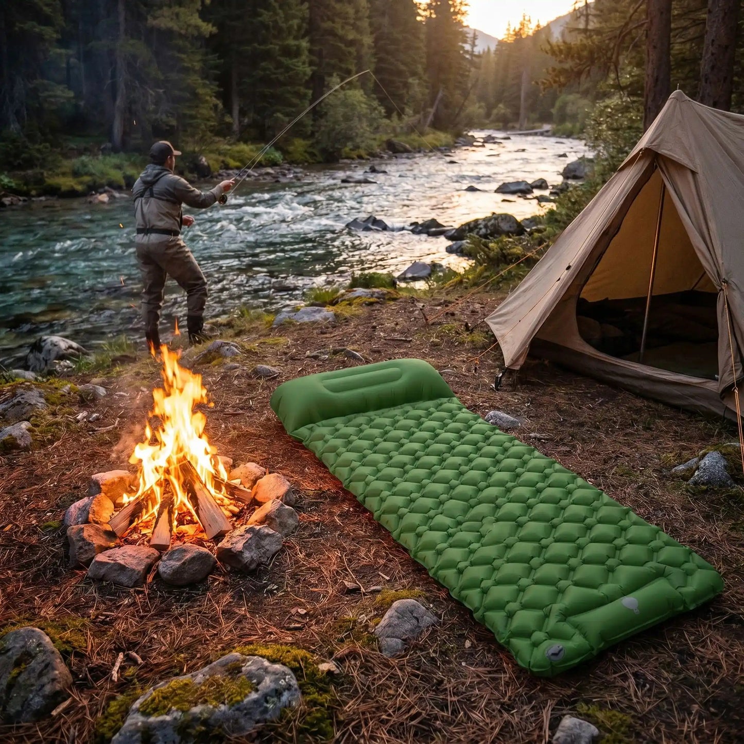 matelas gonflable camping simple gonflage rapide pecheur