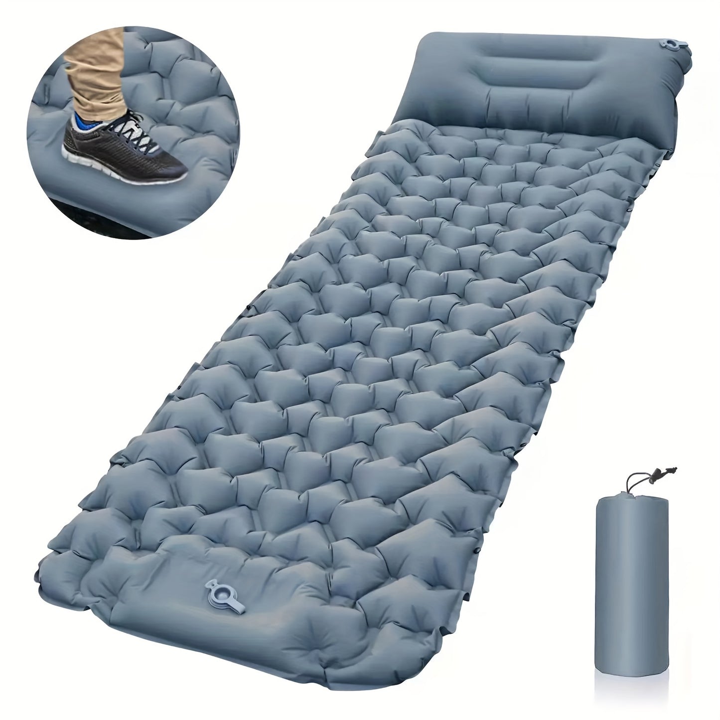matelas gonflable de camping pompe integree gris