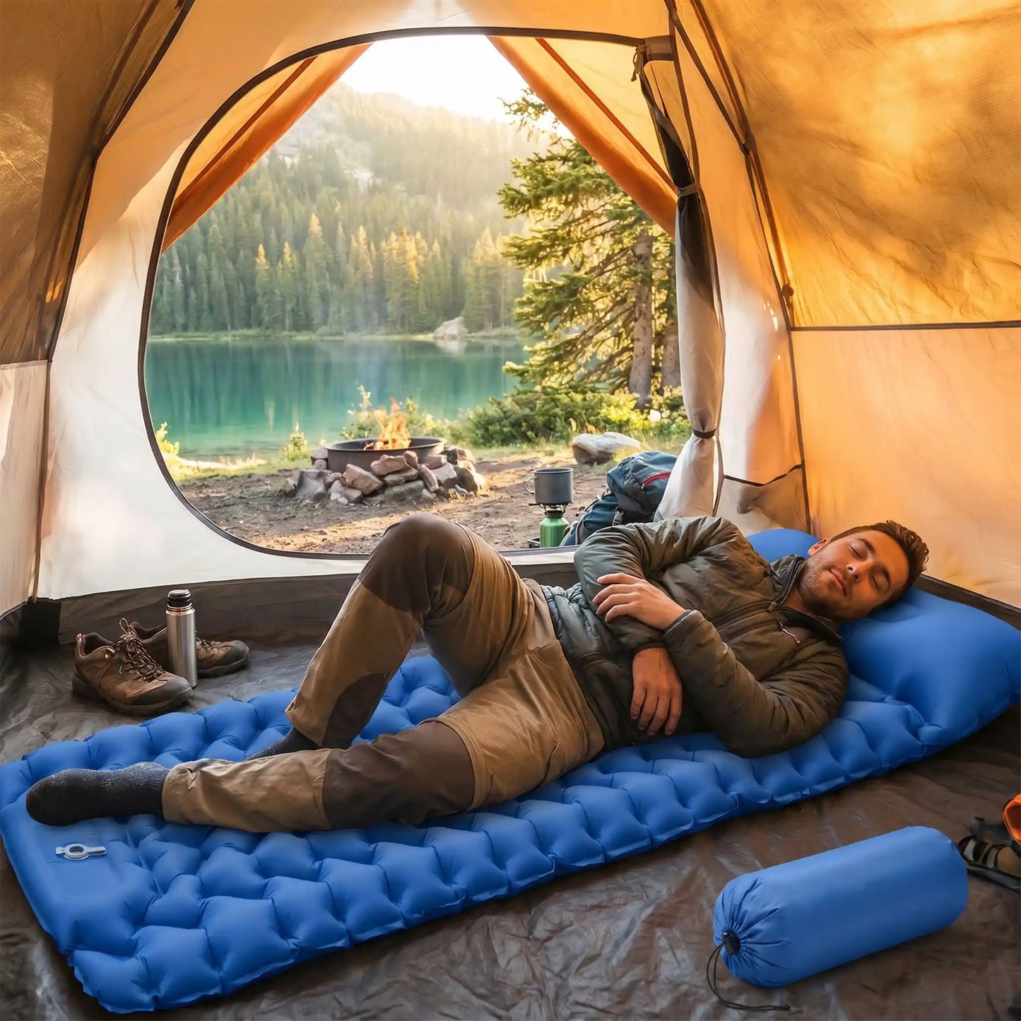 matelas gonflable de camping pompe integree homme