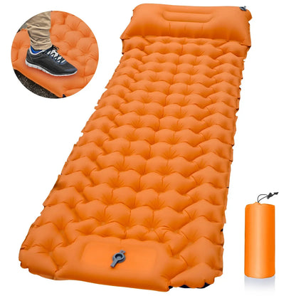 matelas gonflable de camping pompe integree orange