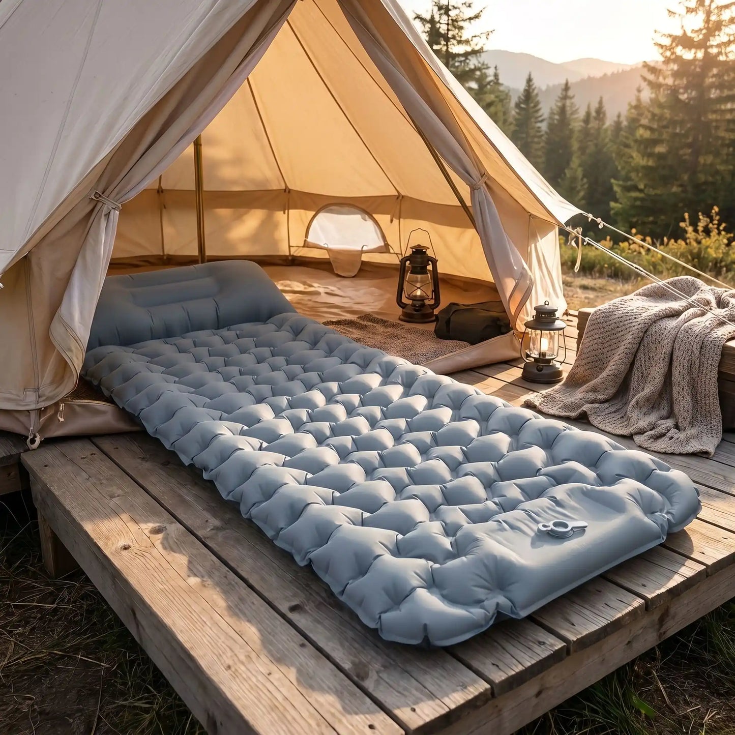 matelas gonflable de camping pompe integree tente