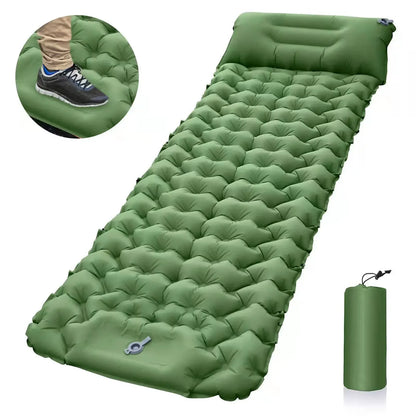 matelas gonflable de camping pompe integree vert