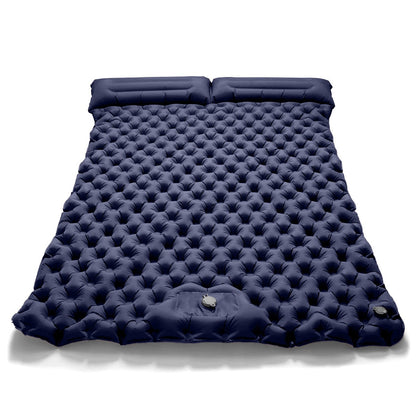 matelas gonflable double pompe integree bleu marine