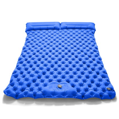 matelas gonflable double pompe integree bleu royal