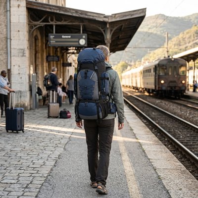 Sac à dos pour randonnée bleu homme attend train