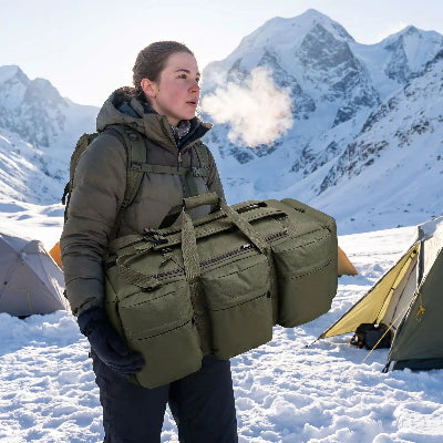 Sac à dos pour randonnée tactique 100L femme arrive au campement