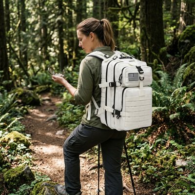 Sac à dos randonnée femme Blanc sentier en forêt
