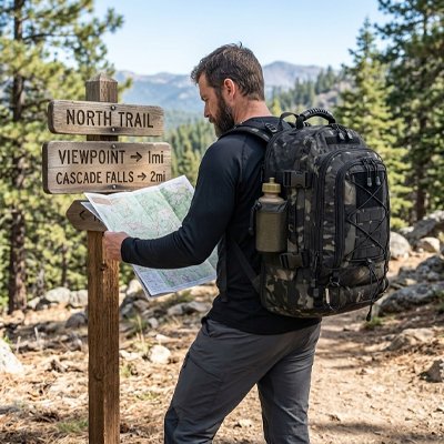 Sac à dos voyage camouflage homme cherche bon sentier