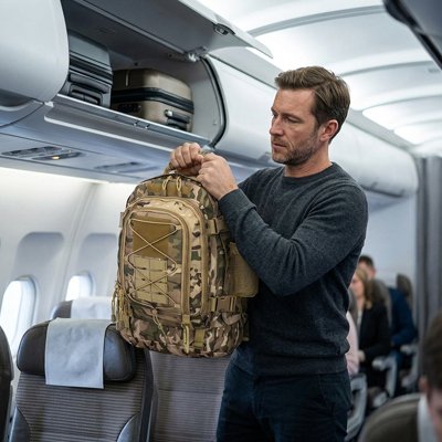 Sac à dos voyage camouflage homme en avion