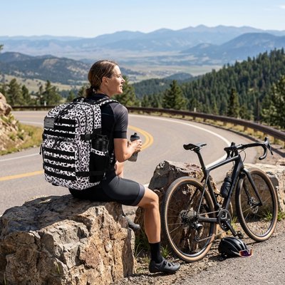 Sac a dos voyage Léopard femme vélo côté de route