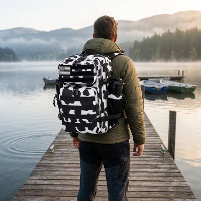 Sac a dos voyage Vache homme sur quai 