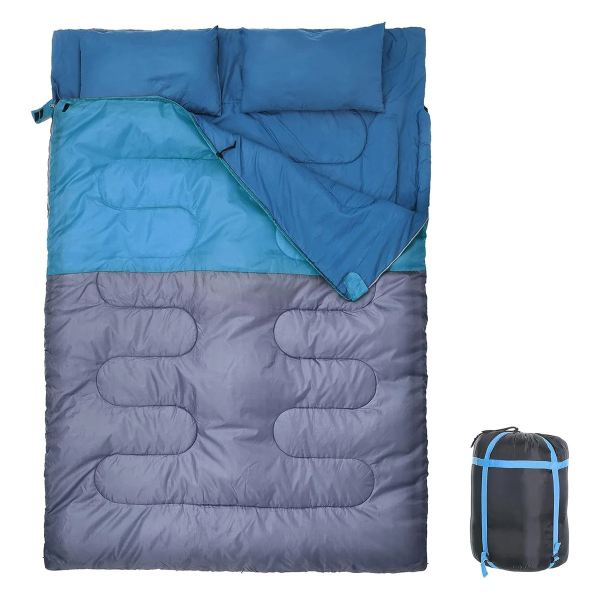 sac couchage camping double impermeable bleu