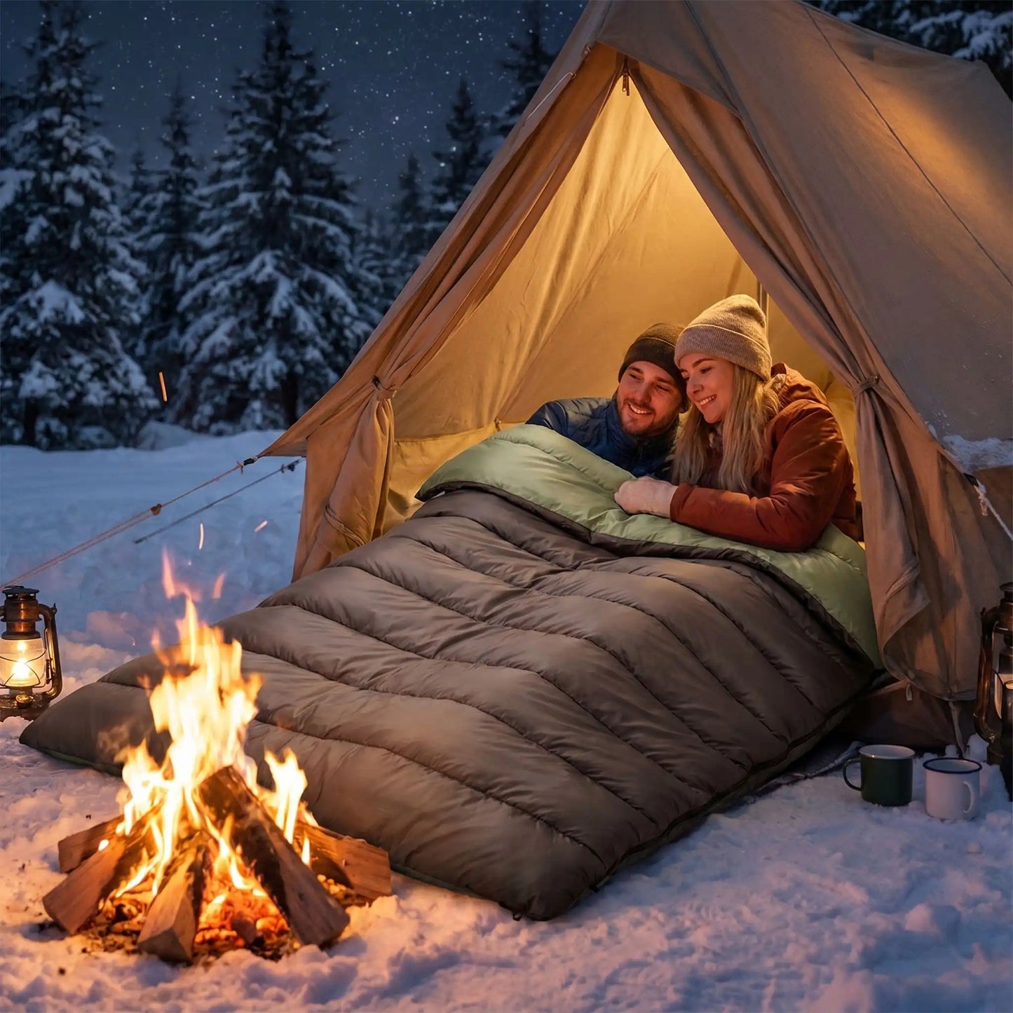 sac couchage double 4 saisons confort xl couple hiver