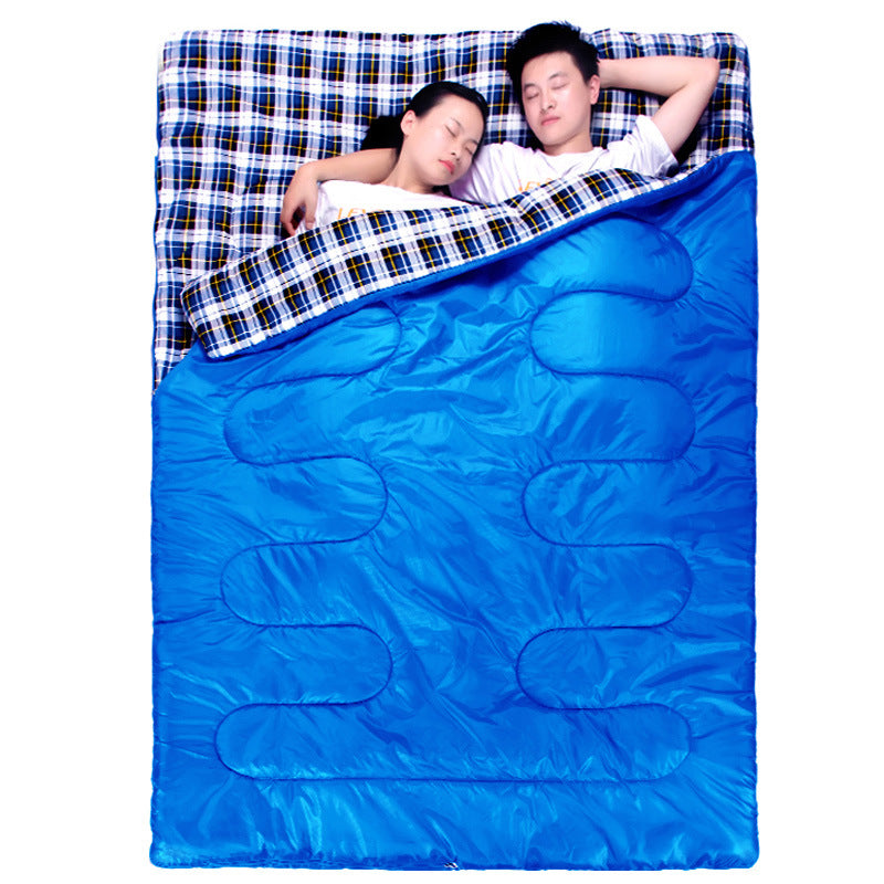 sac de couchage coton flanelle 2 en 1 modulable couple bleu