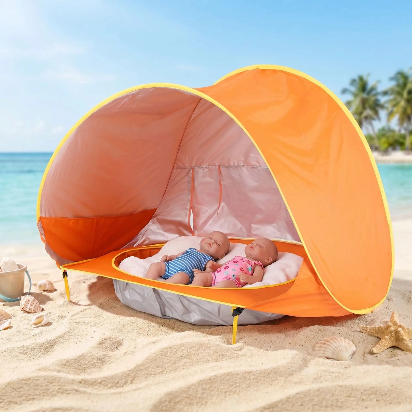 tente de plage pour bebe upf50 pop up dodo orange